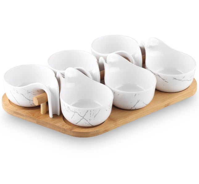 Service à condiments avec planche et bols en mélamine