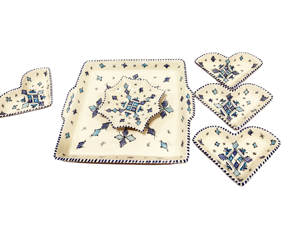 Marokkaanse serveerset vierkant – dipset met 6 schaaltjes, 35 x 35 cm – foto 2