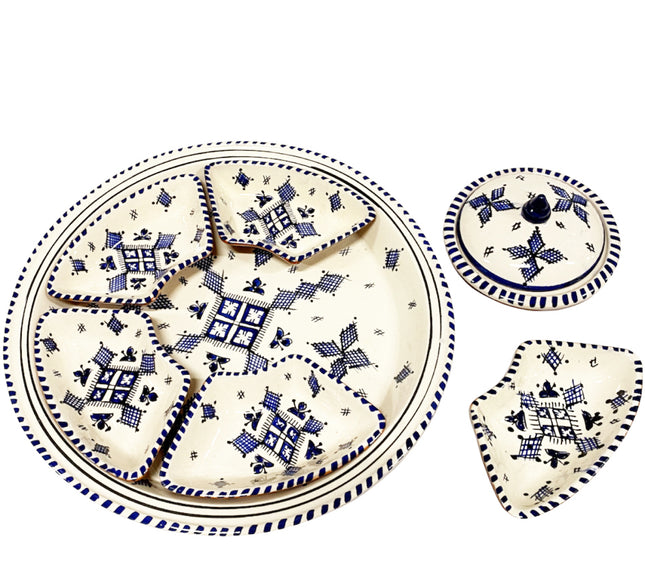 Service à dips en faïence rond fait main 8 pièces