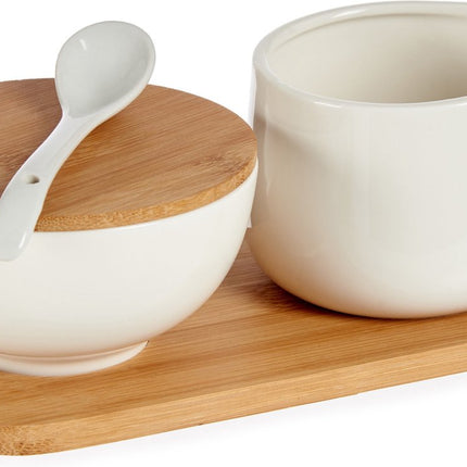 Sucrier et pot à lait en céramique avec bambou 19 cm