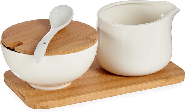 Sucrier et pot à lait en céramique avec bambou 19 cm