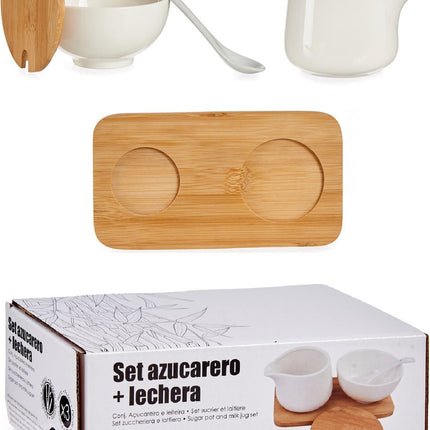 Sucrier et pot à lait en céramique avec bambou 19 cm