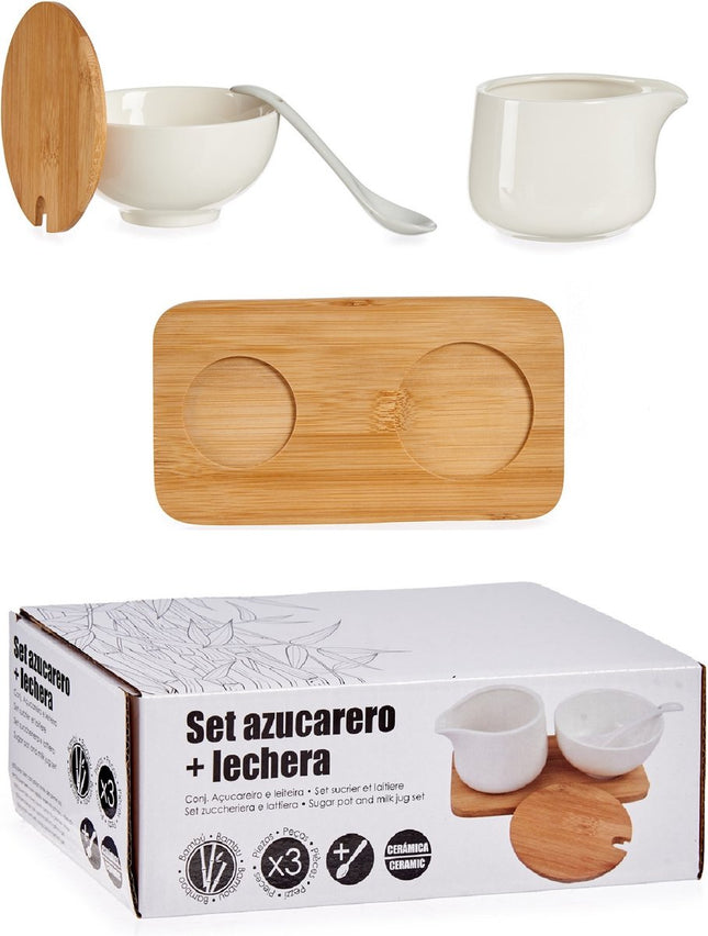 Sucrier et pot à lait en céramique avec bambou 19 cm