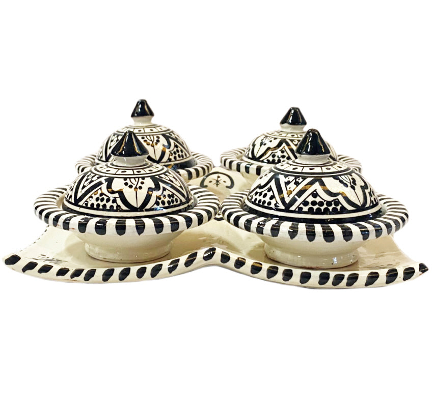 Set of 4 small tajines white-black