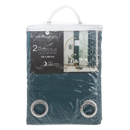 Lot de 2 Rideaux Occultants – 135x240 cm – Bleu Orage – Isolant Phonique & Thermique – À Œillets