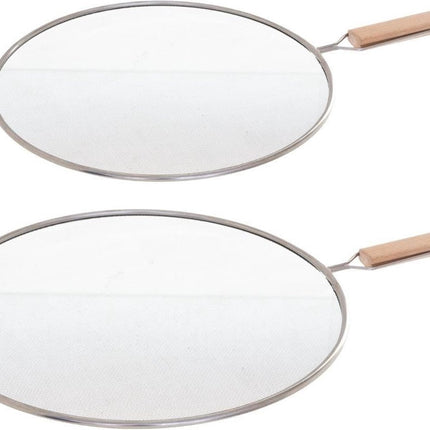 Lot de 2x couvercles anti-éclaboussures/passoires universels en acier inoxydable pour casseroles de 25 à 28 cm