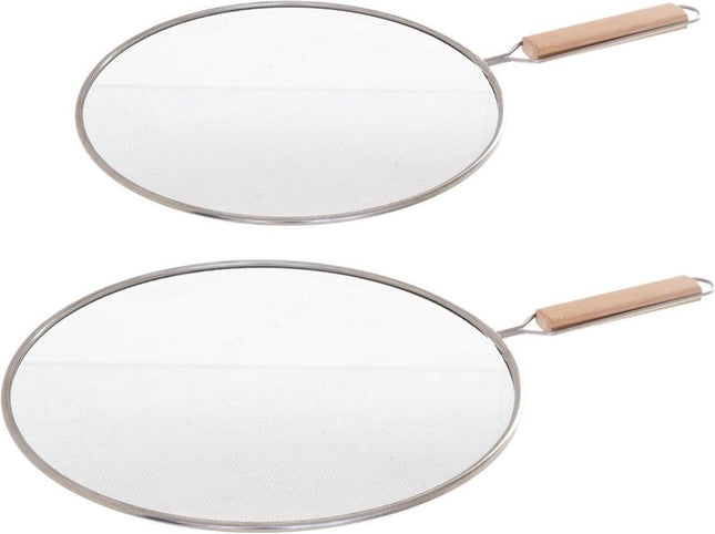 Lot de 2x couvercles anti-éclaboussures/passoires universels en acier inoxydable pour casseroles de 25 à 28 cm