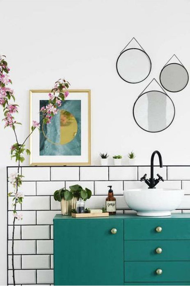 Set van 3 ronde gouden spiegels - Metaal - Zwart