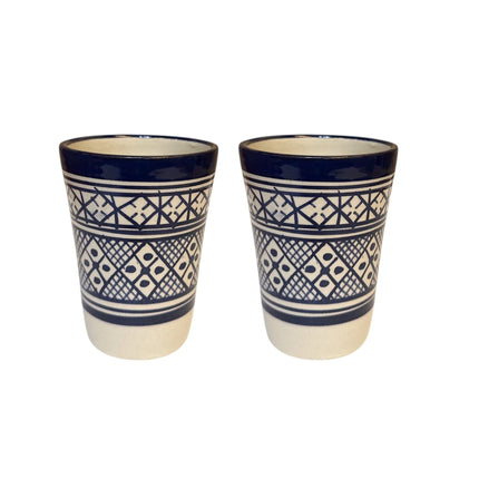 Lot de 2 Tasses Marocaines Fès – Céramique Faite Main – Bleu/Blanc – Ø7.5 cm x 10 cm