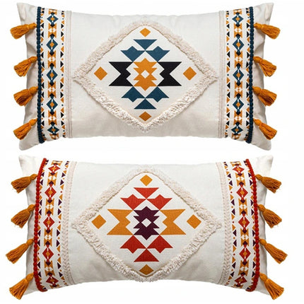 Coussin décoratif à franges style bohème/ethnique