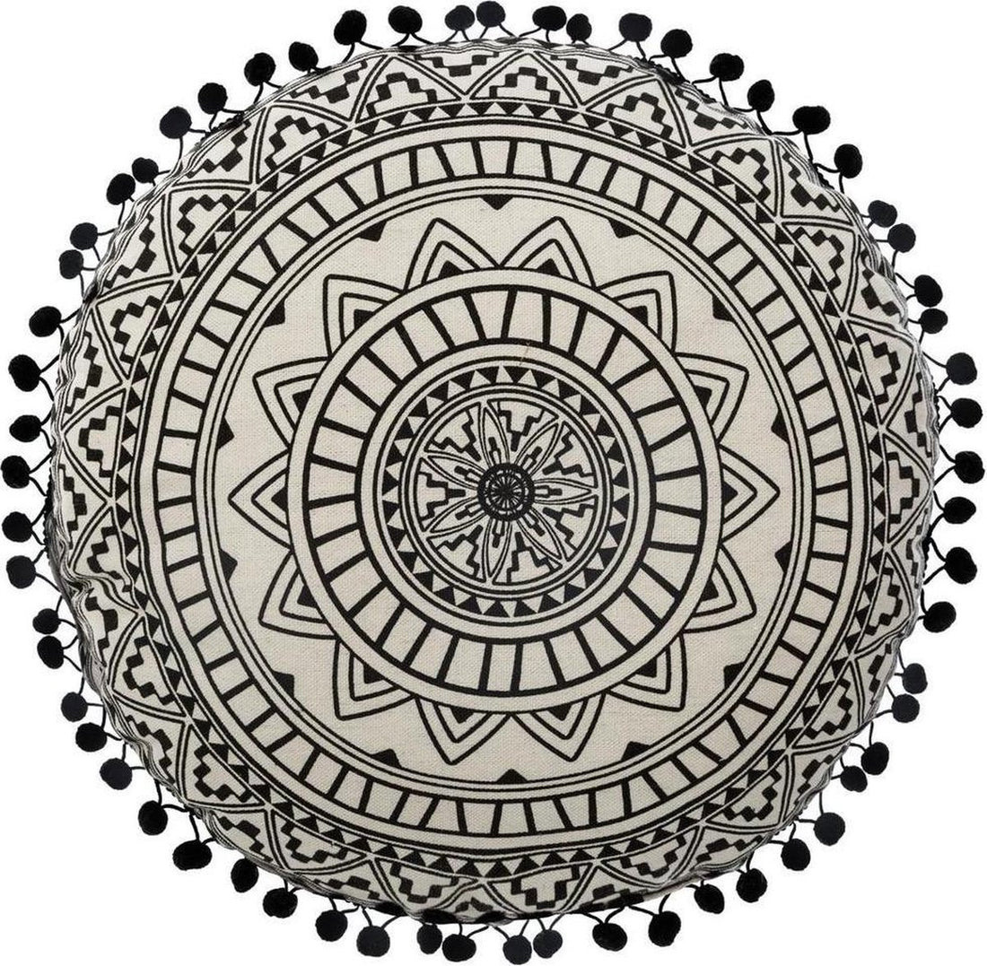 Sierkissen Rund – Mandala – Schwarz-Weiß – Durchmesser 40 cm