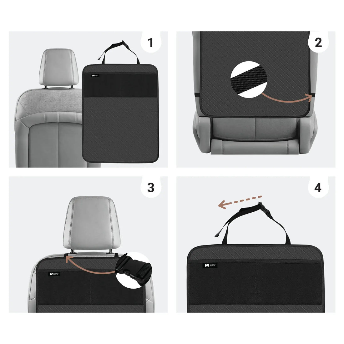 Sipo - Car Seat Protector for Kids - Kick Mat for Car Backseat - Protective Car Seat Mat with Storage Pockets - Universal Backrest Protector - Water-Repellent - approx. 61 x 43 cm - Black