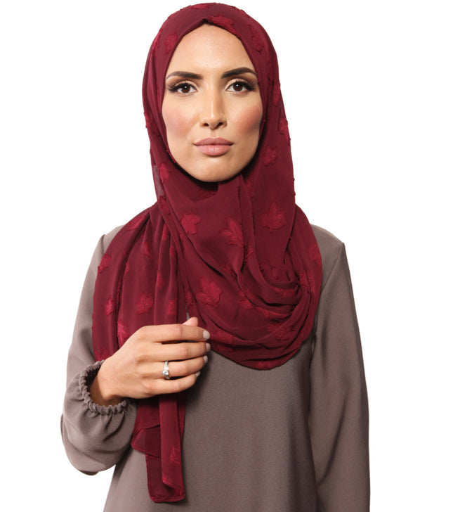 Leaves sjaal – lichte hijab met geborduurde blaadjes, 175 x 65 cm – foto 4
