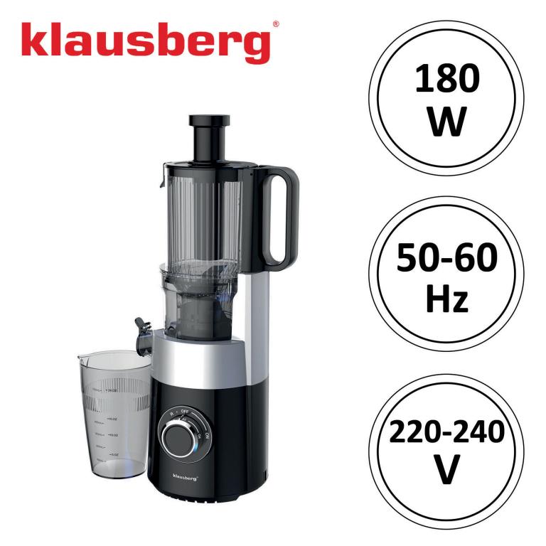 Klausberg KB-7871 Slow Juicer – Cold Press – Leiser vertikaler Entsafter mit breiter Einfüllöffnung – Obstpresse – Schwarz / Silber