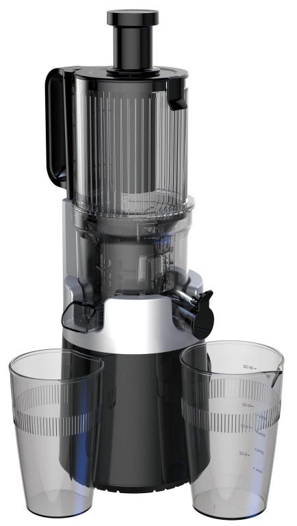 Klausberg KB-7871 Slow Juicer – Cold Press – Leiser vertikaler Entsafter mit breiter Einfüllöffnung – Obstpresse – Schwarz / Silber