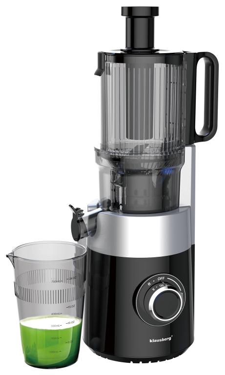 Klausberg KB-7871 Slow Juicer – Cold Press – Leiser vertikaler Entsafter mit breiter Einfüllöffnung – Obstpresse – Schwarz / Silber