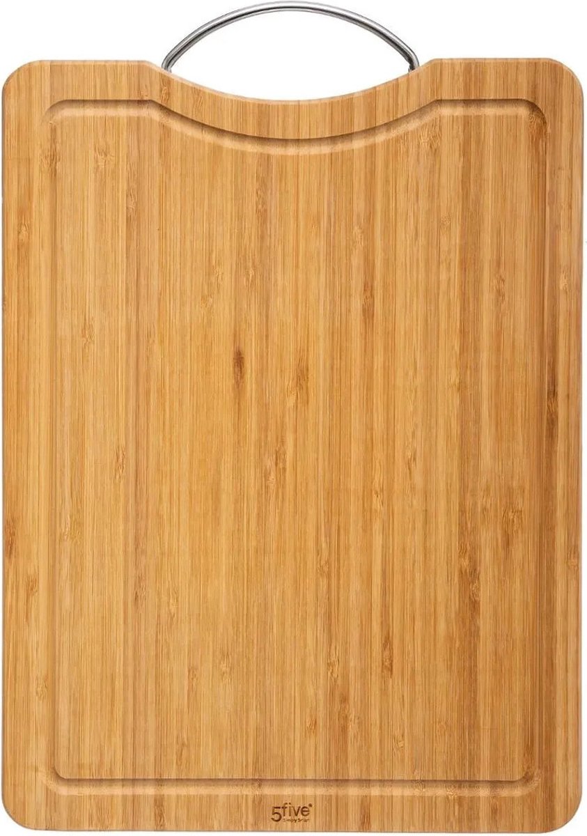 Snijplank met metalen handvat 30 x 20 cm van bamboe hout - Serveerplank - Broodplank