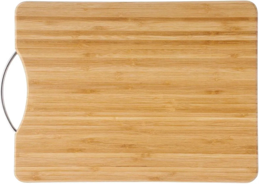 Snijplank met metalen handvat 30 x 20 cm van bamboe hout - Serveerplank - Broodplank