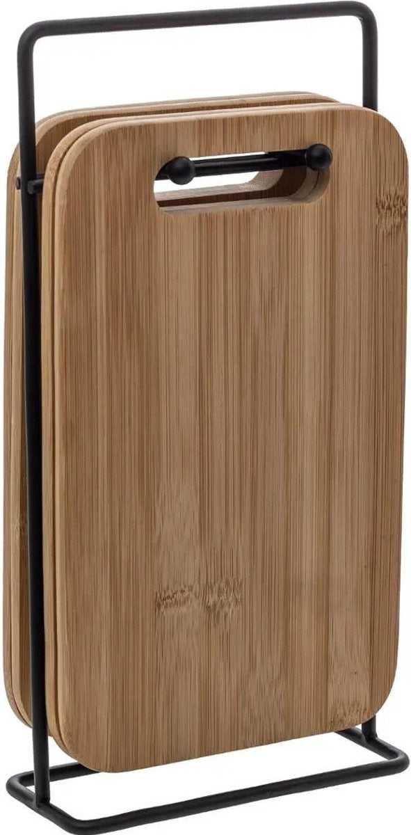Ensemble de planches à découper avec support métallique - Lot de 4 planches à découper en bambou - idéal pour les tapas.