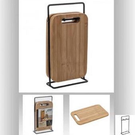 Ensemble de planches à découper avec support métallique - Lot de 4 planches à découper en bambou - idéal pour les tapas.