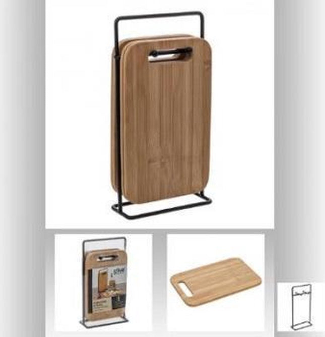 Ensemble de planches à découper avec support métallique - Lot de 4 planches à découper en bambou - idéal pour les tapas.