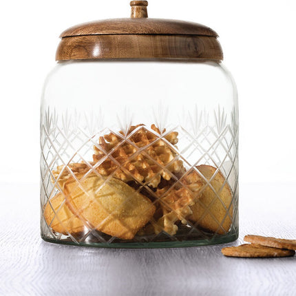 Pot à bonbons/pot de conservation en verre 1,2L avec couvercle en bois - 1200 ml - Bonbonnières