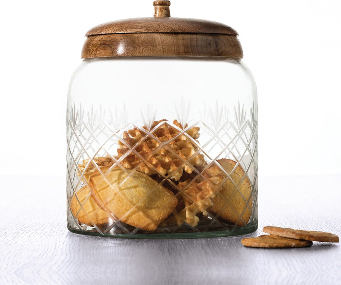 Snoeppot/voorraadpot 1,2L glas met houten deksel - 1200 ml - Bonbonnieres