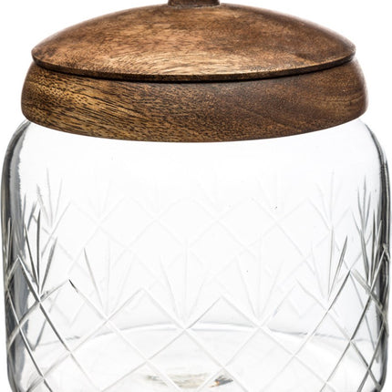 Pot à bonbons/pot de conservation en verre 1,2L avec couvercle en bois - 1200 ml - Bonbonnières