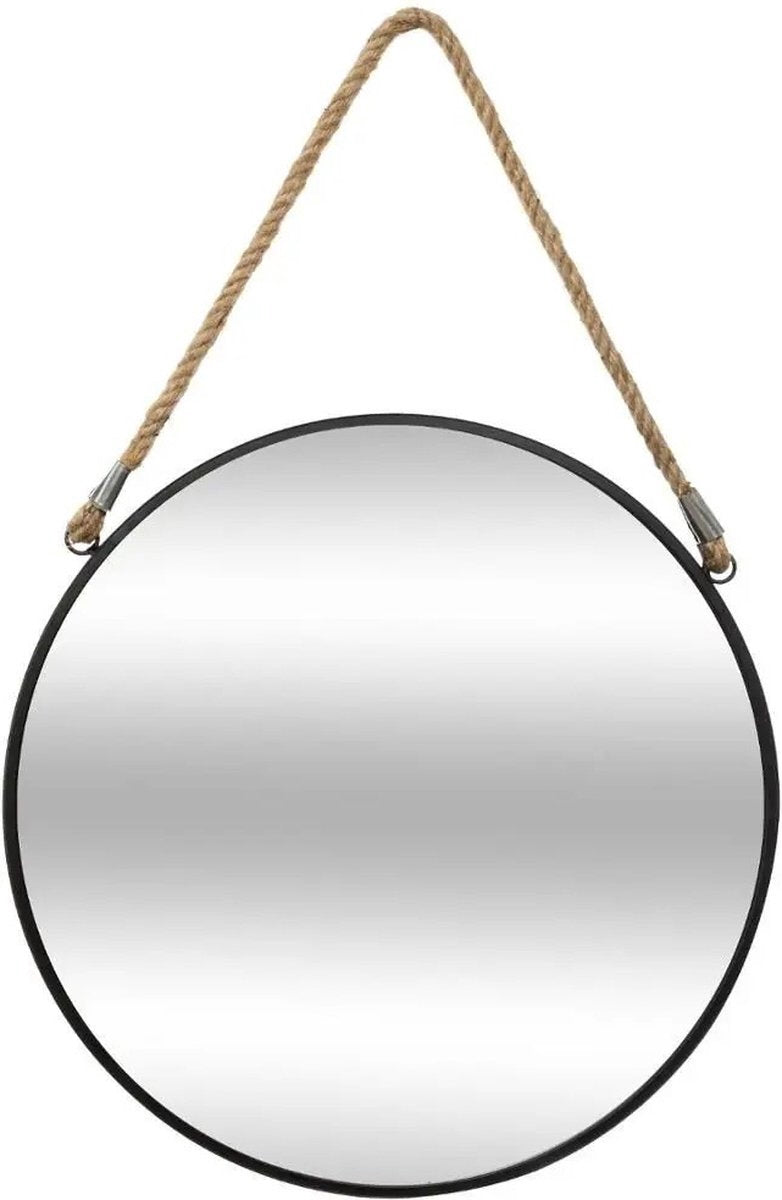 Round wall mirror with rope - 38 cm - black/natural