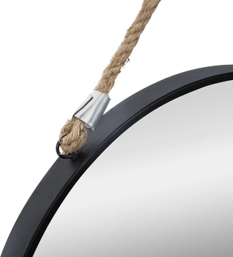 Round wall mirror with rope - 38 cm - black/natural