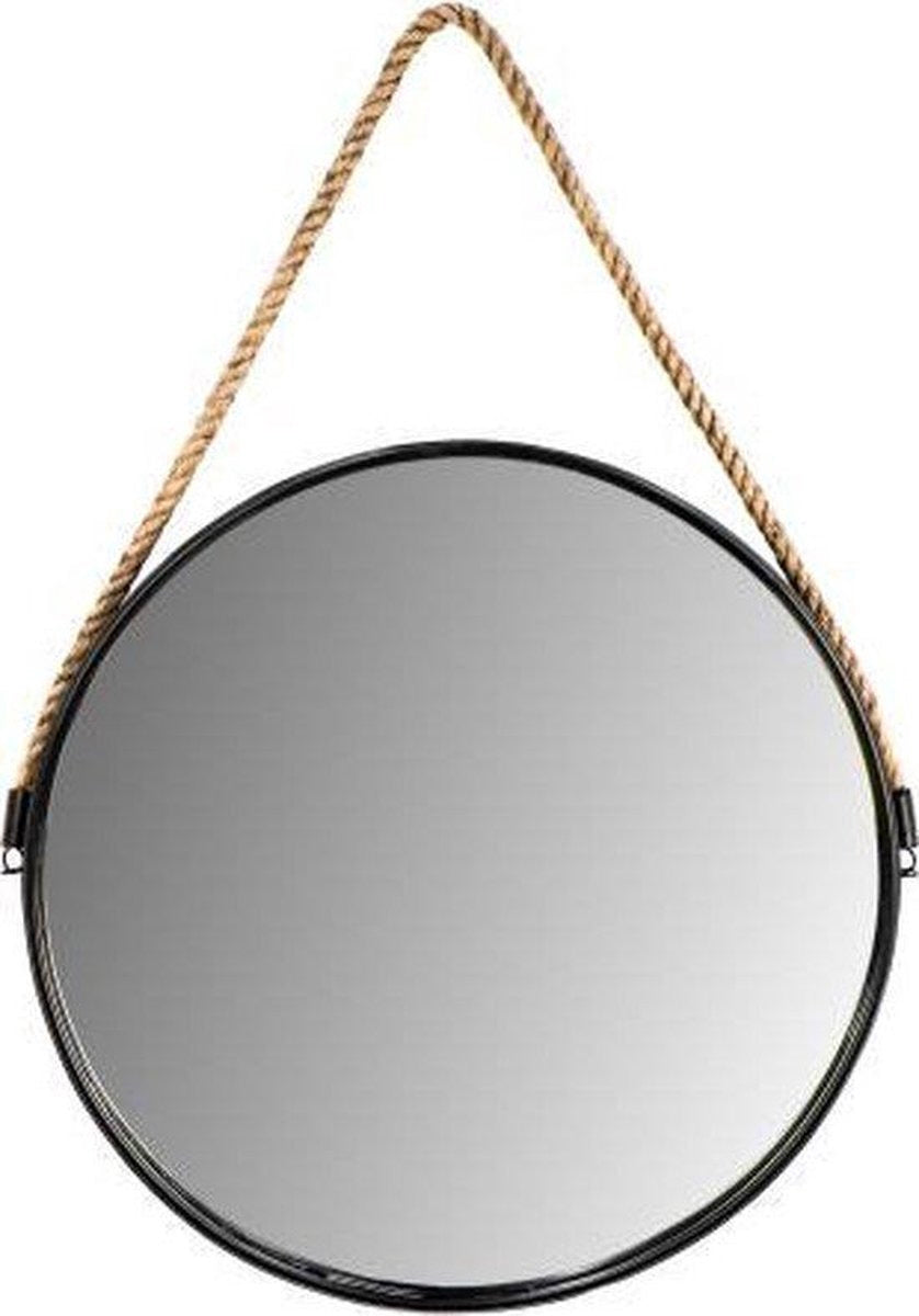 Round wall mirror with rope - 38 cm - black/natural