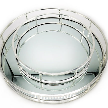 Plateau miroir rond argenté