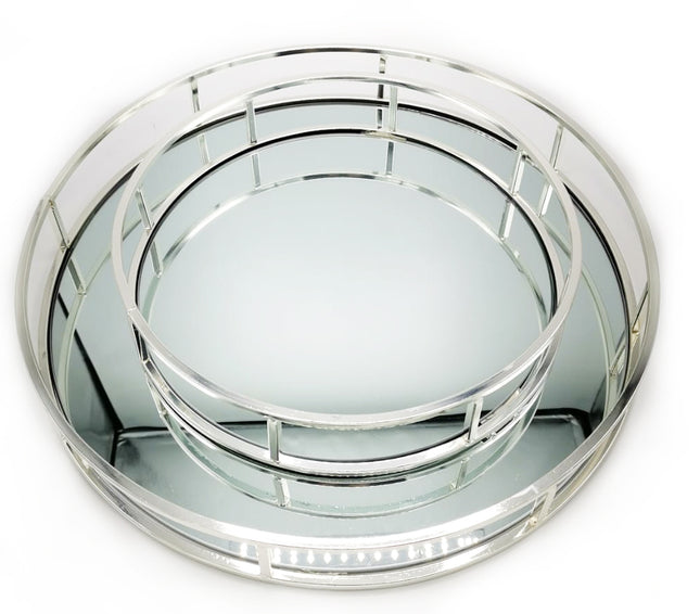 Plateau miroir rond argenté