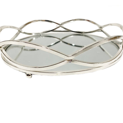Plateau miroir rond argenté ondulé