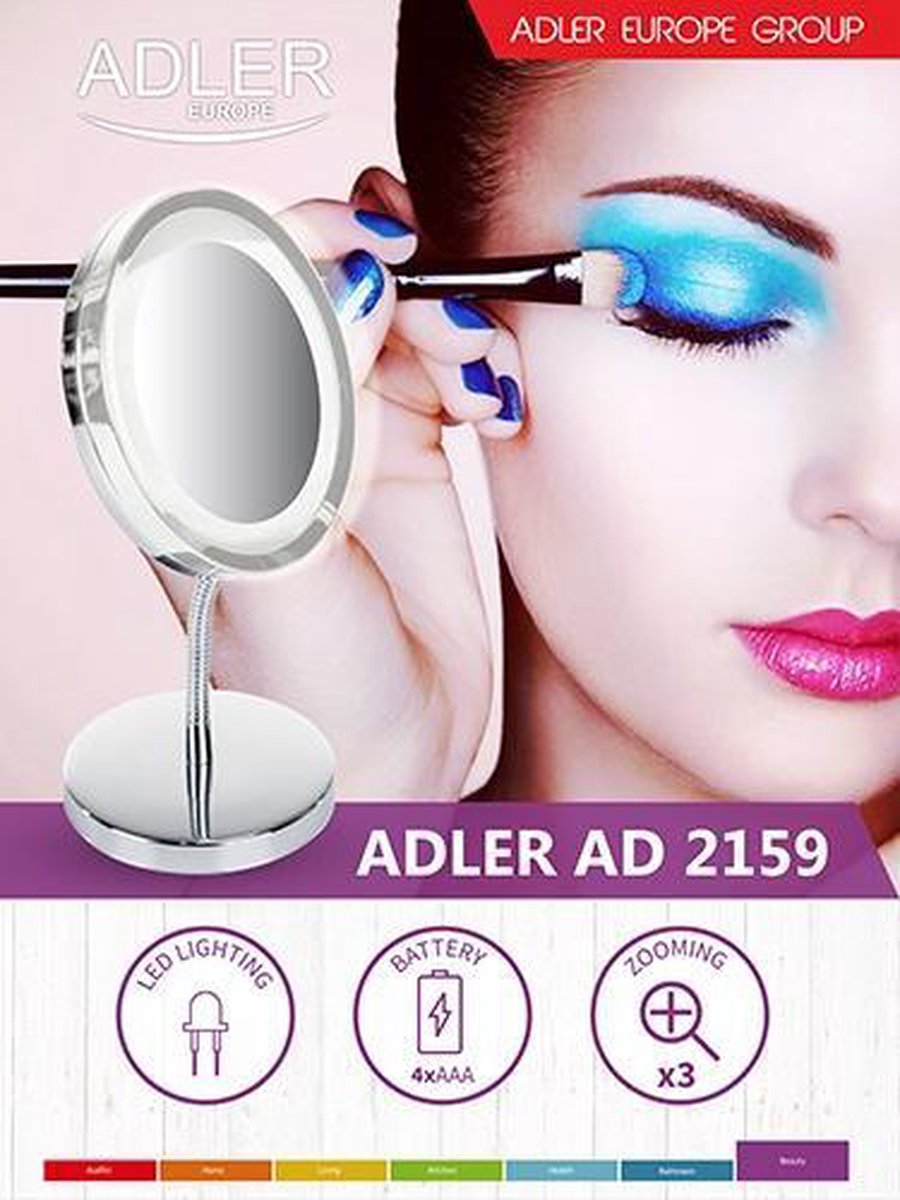 Make up spiegel - Spiegel met verlichting - 3x vergroting - 15 centimeter - Zilver