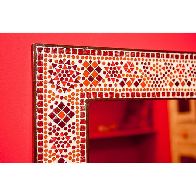Miroir oriental avec cadre en mosaïque rouge-orange