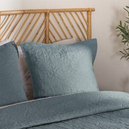 Jeté de lit Arabesque 240 x 260 cm - Bleu Minéral - Avec 2 Taies d'Oreiller - Polyester - Couvre-lit - Dessus de lit -