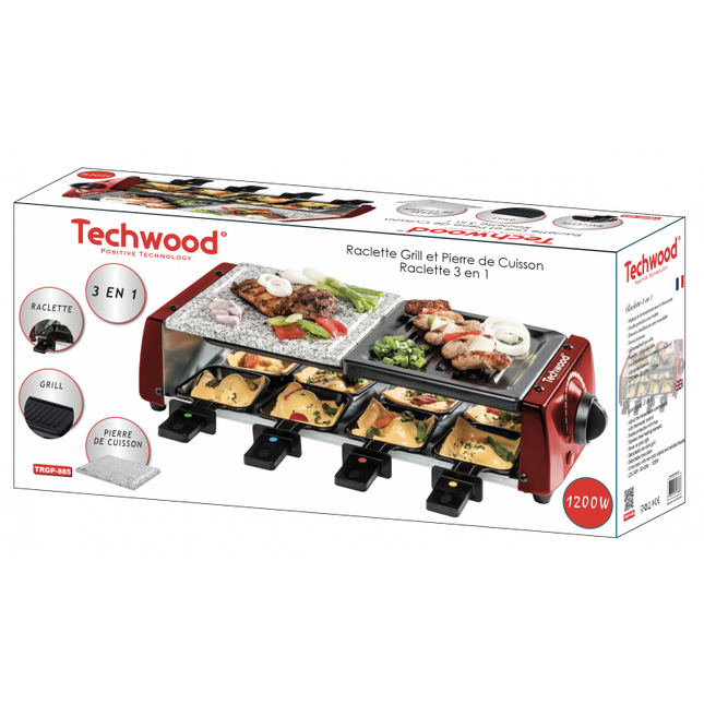 Techwood – grill – raclette – pierre à griller – appareil à fondue 3-en-1 – 8 personnes