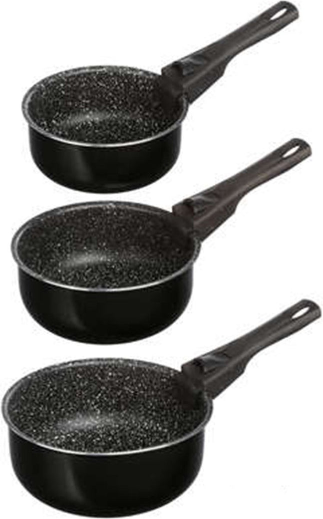 Casserole/casserole à sauce 3 pcs - tous feux - aluminium - noir - 16/18/20 cm