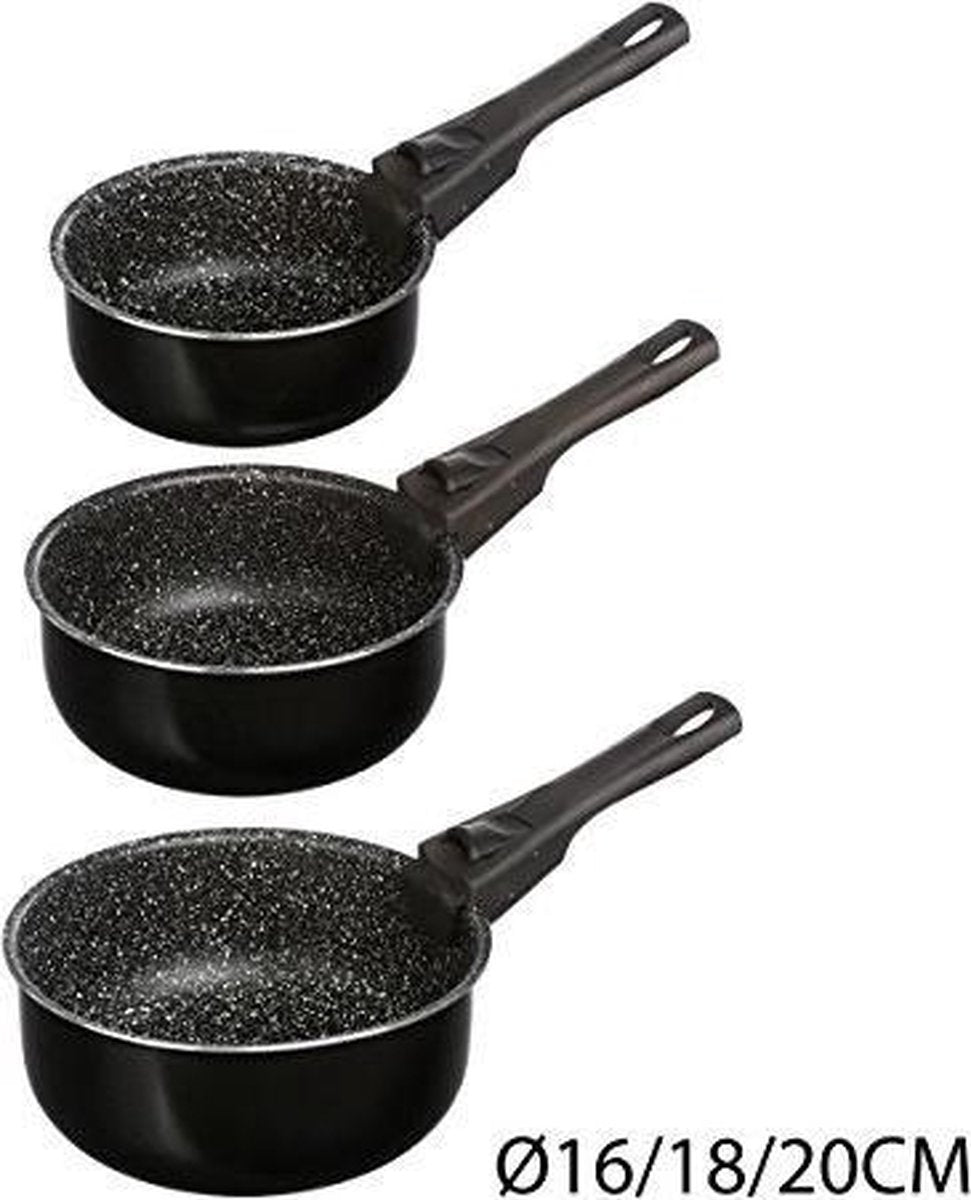 Saucepan / saucepan 3 pcs. - all hob types - aluminium - black - 16 / 18 / 20 cm
