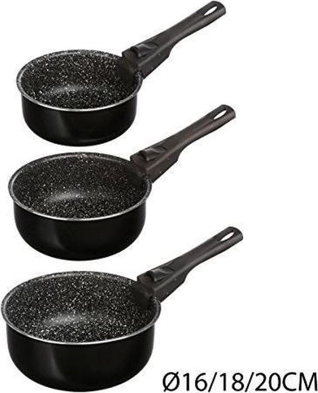 Casserole/casserole à sauce 3 pcs - tous feux - aluminium - noir - 16/18/20 cm