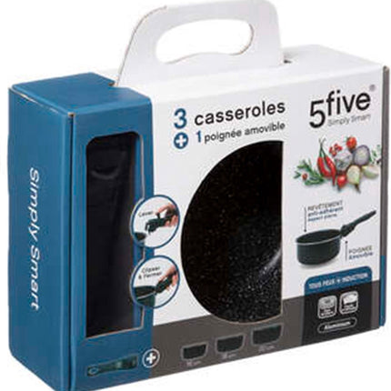 Casserole/casserole à sauce 3 pcs - tous feux - aluminium - noir - 16/18/20 cm