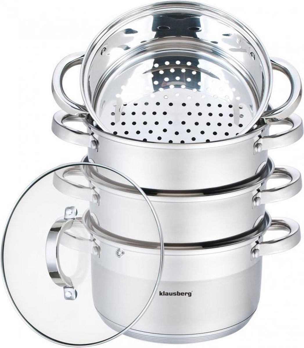 Klausberg stoompan RVS 5-delig – Ø 22 cm, voor alle warmtebronnen en inductie