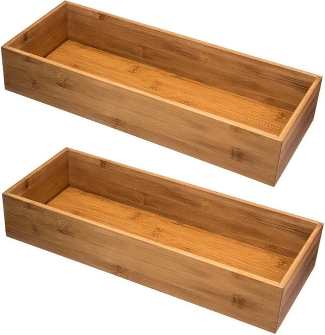 Lot de 2 boîtes à couverts/organisateurs de cuisine 1 compartiment Tidy Smart bambou 38 x 15 x 7 cm
