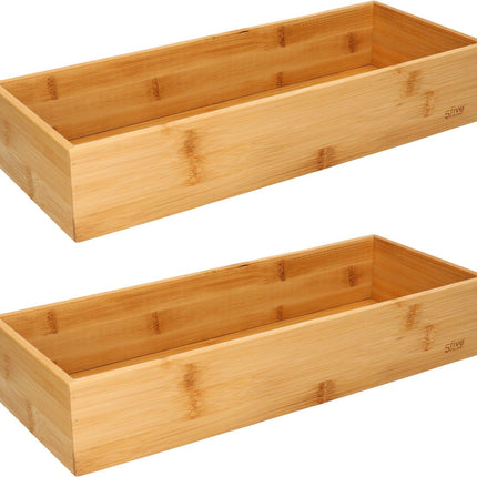 Lot de 2 boîtes à couverts/organisateurs de cuisine 1 compartiment Tidy Smart bambou 38 x 15 x 7 cm