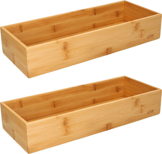 Lot de 2 boîtes à couverts/organisateurs de cuisine 1 compartiment Tidy Smart bambou 38 x 15 x 7 cm