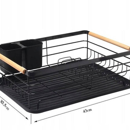 Égouttoir avec plateau d'égouttement amovible et poignées en bois