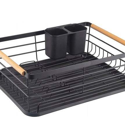 Égouttoir avec plateau d'égouttement amovible et poignées en bois