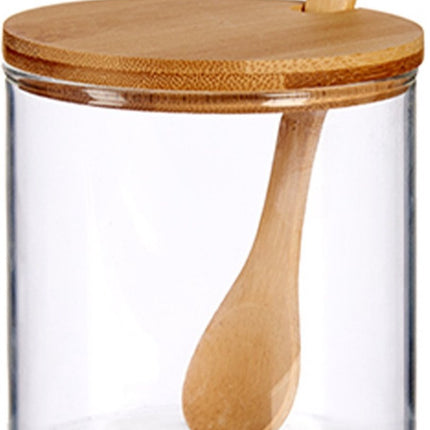 Sucrier en verre avec cuillère en bois de bambou et couvercle 520 ML