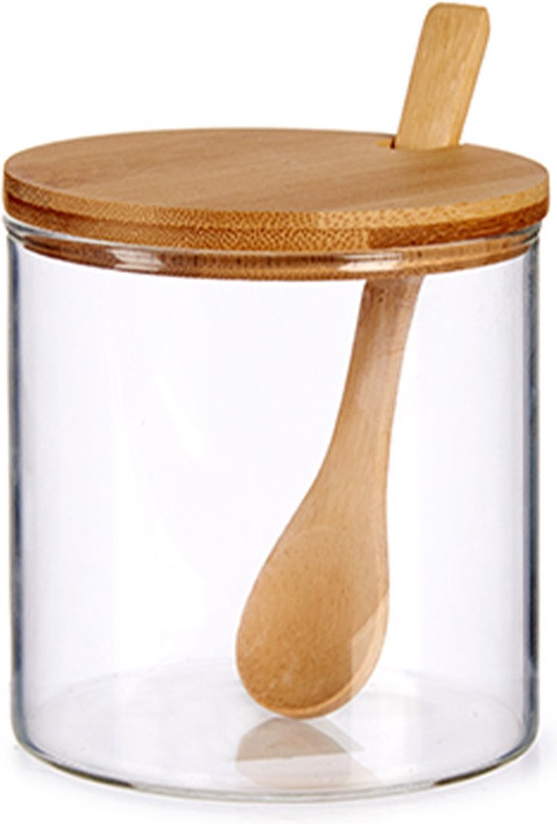 Glass sugar bowl with bamboo lid and spoon 520 ML